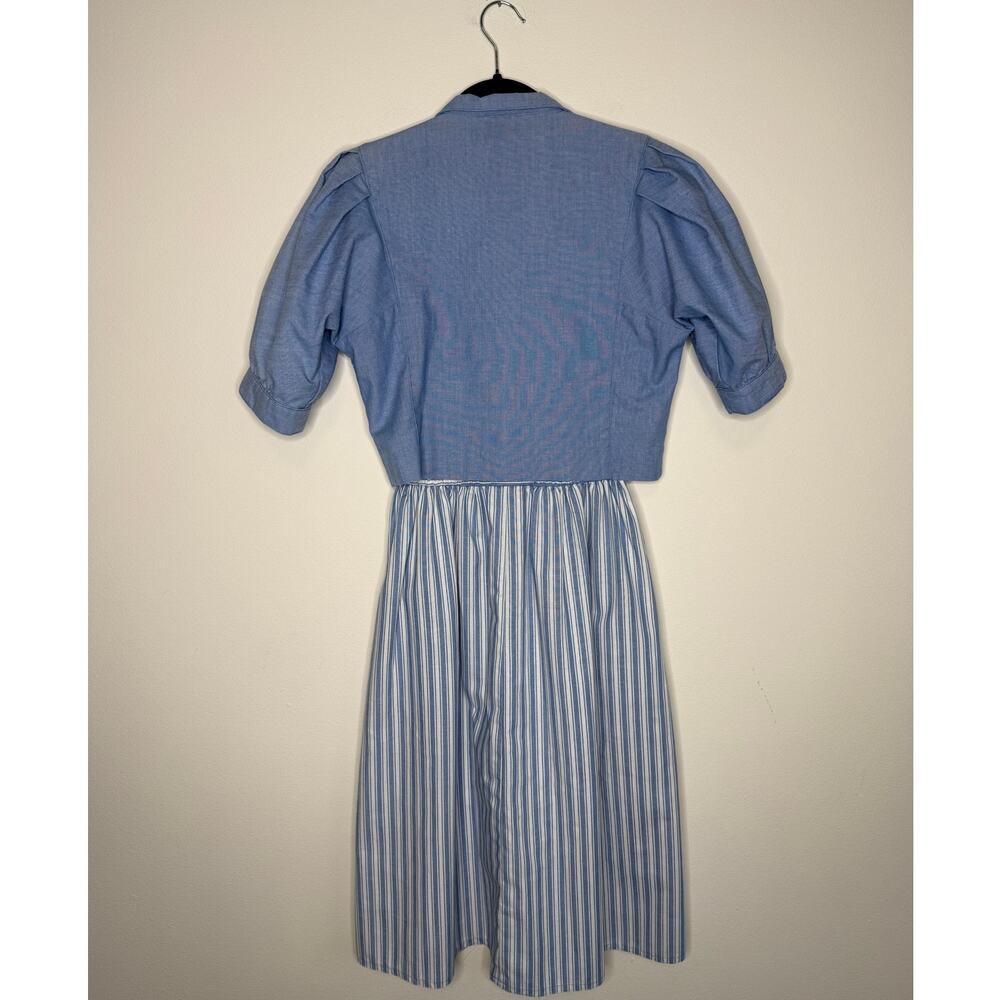 Vintage Lanz Originals Prairie Dress Set Blue Stripe Cottagecore XS 3/4 - Picture 2 of 11